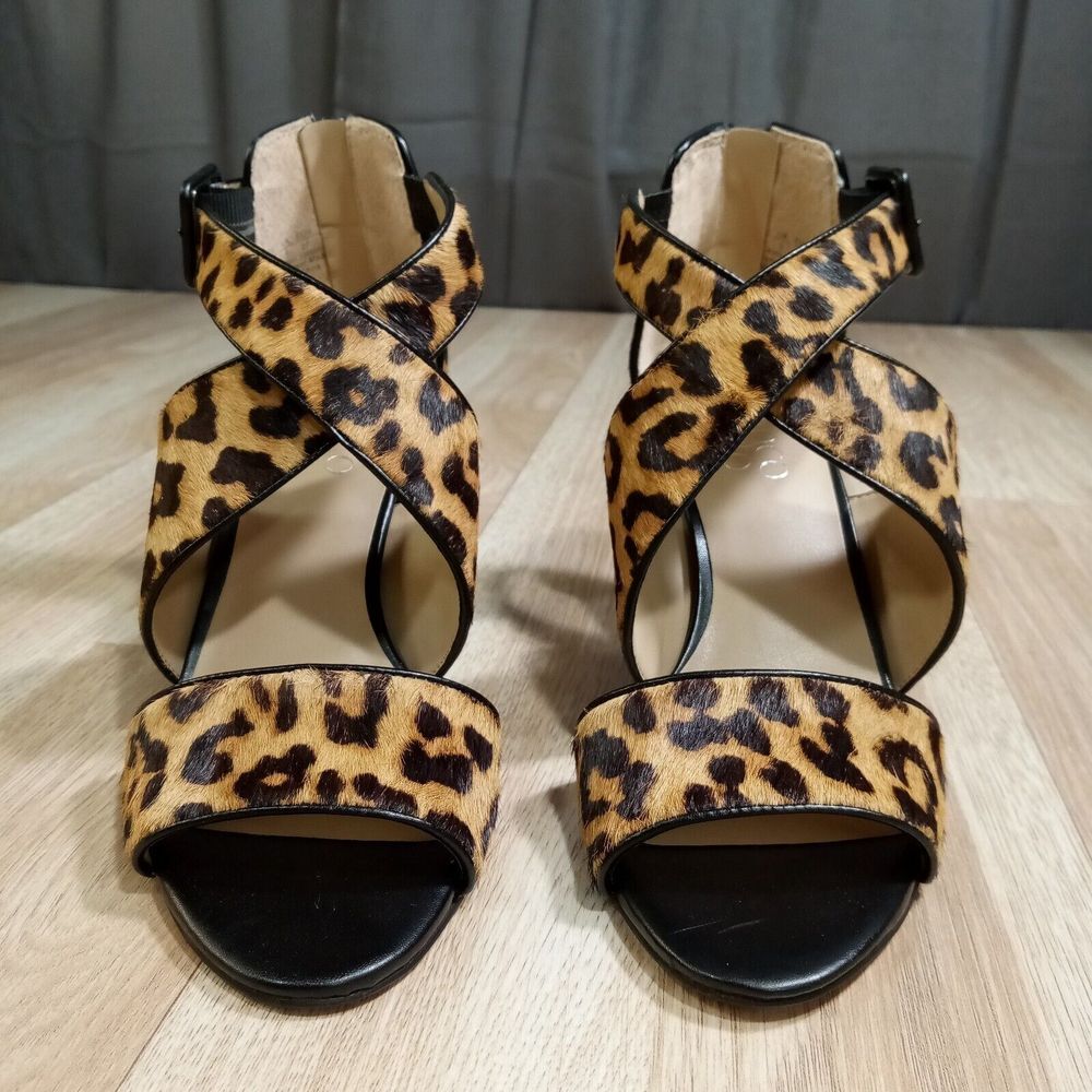 Franco Sarto Leopard Print Block Heel Sandals - Black Buckle - Picture 3 of 8